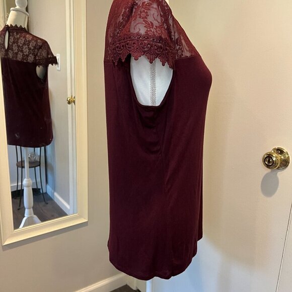 INC International Concepts Maroon Lace Trim Top, Size Large - Picture 7 of 15